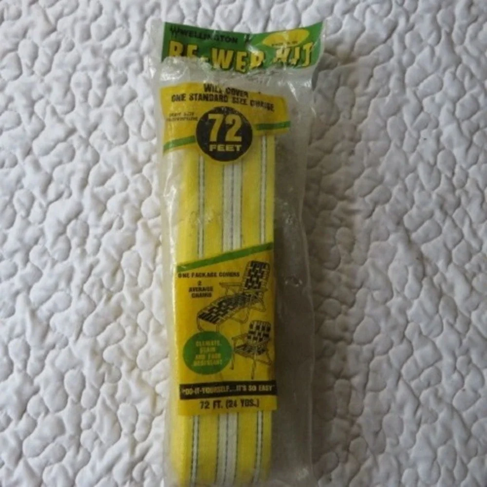Vintage Wellington Re-Webb Kit Yellow White Stripe Wrap Lawn Beach Chair 72Ft